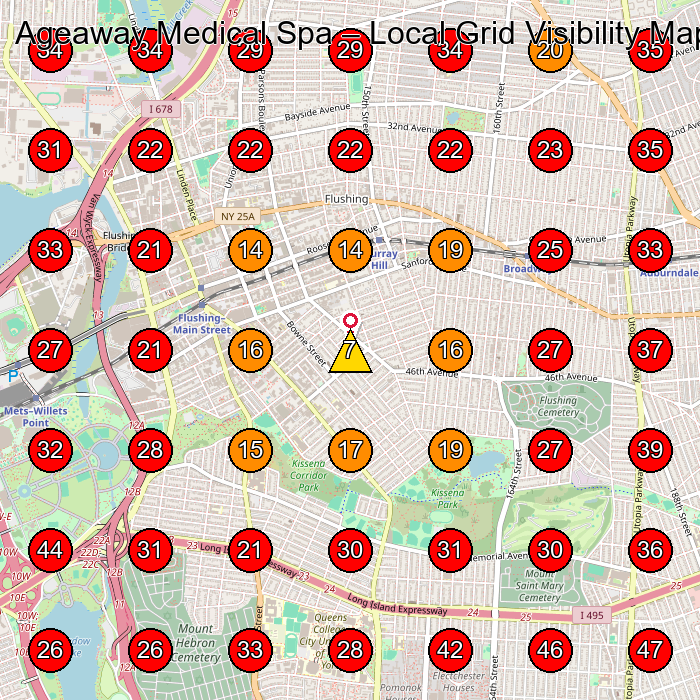 Ageaway Medical Spa GeoGrid visibility map for Skin Care Clinic in Queens